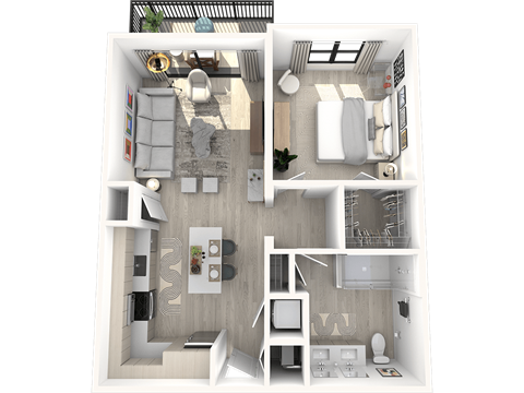 Floor plan for 1 bed, 1 bath, 765 sqft